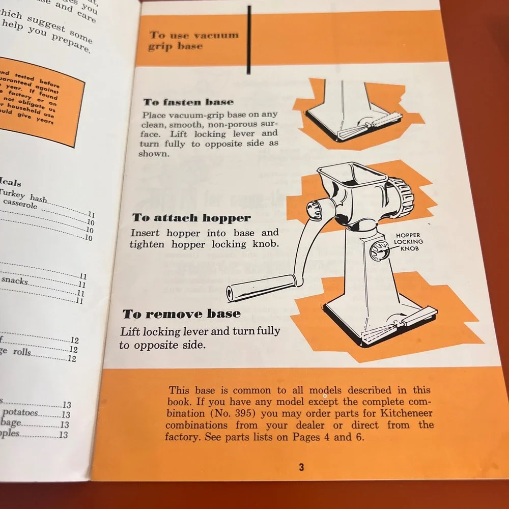 Vintage Rival Kitcheneer Instructions Recipes Manual Grind-O-Mat Shred-O-Mat 303